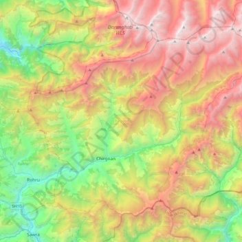 Topografische kaart Chirgaon, hoogte, reliëf