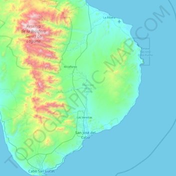 Topografische kaart Los Cabos, hoogte, reliëf