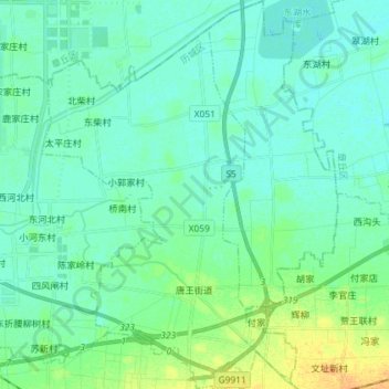 Topografische kaart 唐王街道, hoogte, reliëf