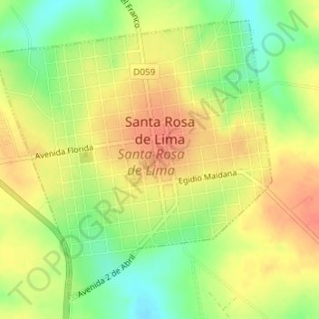 Topografische kaart Santa Rosa de Lima, hoogte, reliëf