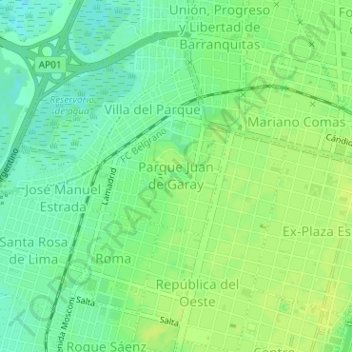 Topografische kaart Parque Juan de Garay, hoogte, reliëf