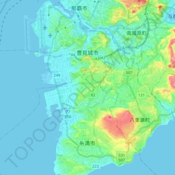 Topografische kaart Tomigusuku, hoogte, reliëf
