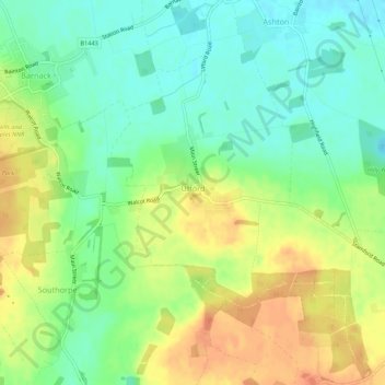 Topografische kaart Ufford, hoogte, reliëf
