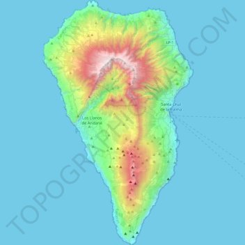 Topografische kaart La Palma, hoogte, reliëf