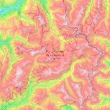 Topografische kaart PN de la Vanoise, hoogte, reliëf