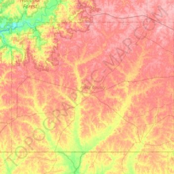 Topografische kaart Amite County, hoogte, reliëf