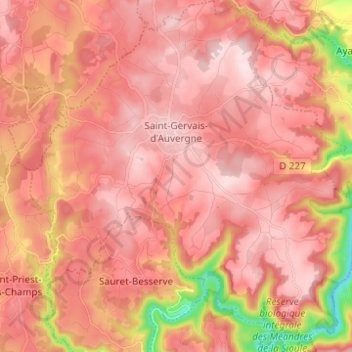 Topografische kaart Saint-Gervais-d'Auvergne, hoogte, reliëf