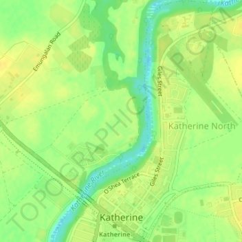 Topografische kaart Katherine, hoogte, reliëf