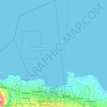 Topografische kaart Speciale Hoofdstedelijke Regio Jakarta, hoogte, reliëf