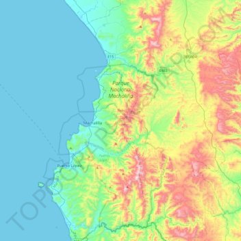 Topografische kaart Parque Nacional Machalilla, hoogte, reliëf