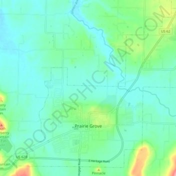Topografische kaart Prairie Grove, hoogte, reliëf