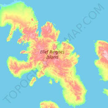 Topografische kaart Ellef Ringnes Island, hoogte, reliëf