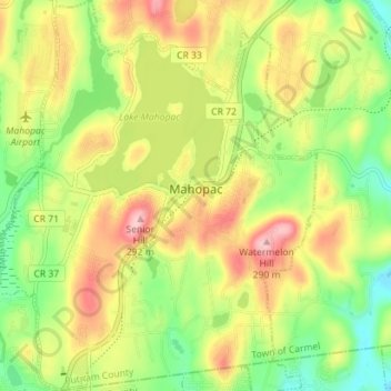 Topografische kaart Mahopac, hoogte, reliëf