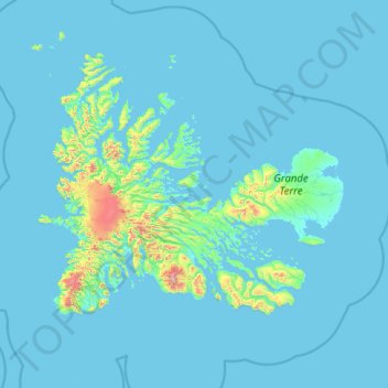 Topografische kaart Îles Kerguelen, hoogte, reliëf