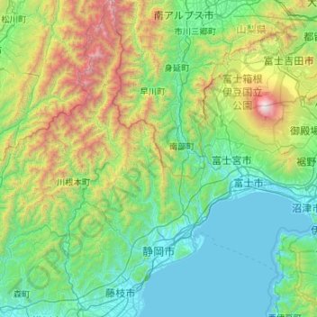 Topografische kaart 静岡市, hoogte, reliëf