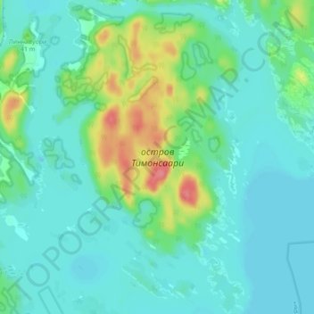 Topografische kaart остров Тимонсаари, hoogte, reliëf