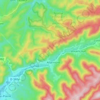 Topografische kaart Bionville, hoogte, reliëf