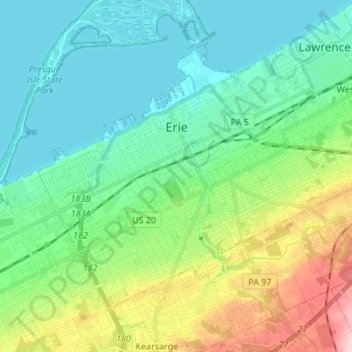 Topografische kaart Erie, hoogte, reliëf