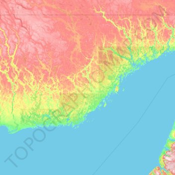 Topografische kaart Côte-Nord-du-Golfe-du-Saint-Laurent, hoogte, reliëf