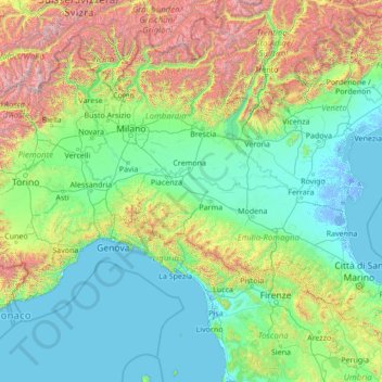 Topografische kaart Fiume Po, hoogte, reliëf