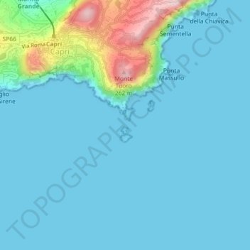 Topografische kaart Faraglioni di Capri, hoogte, reliëf
