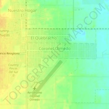 Topografische kaart Coronel Olmedo, hoogte, reliëf