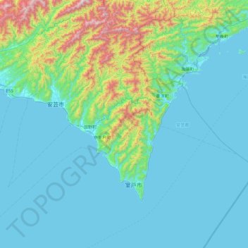Topografische kaart Aki County, hoogte, reliëf