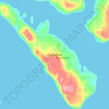Topografische kaart Fox Island, hoogte, reliëf