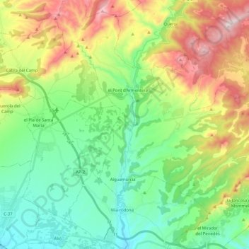 Topografische kaart Aiguamúrcia, hoogte, reliëf