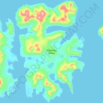 Topografische kaart Kagalaska Island, hoogte, reliëf
