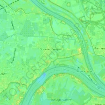 Topografische kaart Doornenburg, hoogte, reliëf