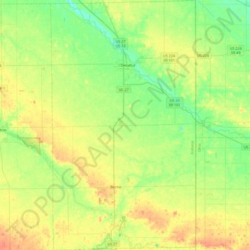 Topografische kaart Adams County, hoogte, reliëf