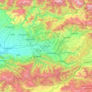 Topografische kaart Imereti, hoogte, reliëf