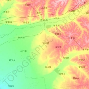 Topografische kaart Yi'an County, hoogte, reliëf