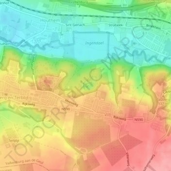 Topografische kaart Meertensgroeve, hoogte, reliëf