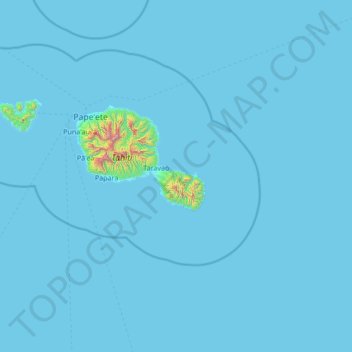 Topografische kaart Taiarapu-Est, hoogte, reliëf
