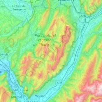 Topografische kaart Massif de la Chartreuse, hoogte, reliëf