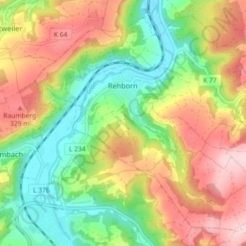 Topografische kaart Rehborn, hoogte, reliëf