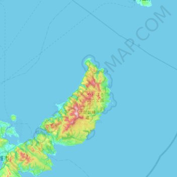 Topografische kaart Kunigami, hoogte, reliëf