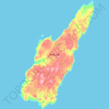 Topografische kaart Belle Isle, hoogte, reliëf