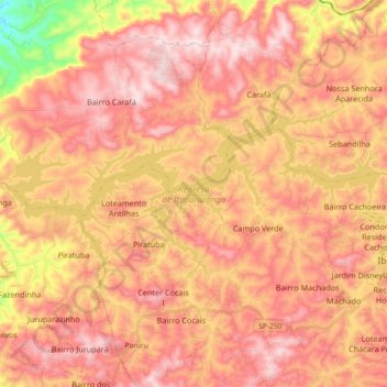 Topografische kaart Represa de Itupararanga, hoogte, reliëf