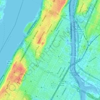 Topografische kaart Harlem, hoogte, reliëf