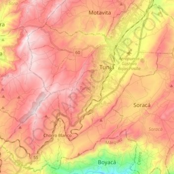 Topografische kaart Tunja, hoogte, reliëf