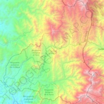 Topografische kaart El Carmen de Atrato, hoogte, reliëf