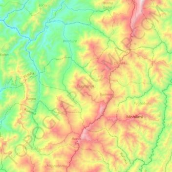 Topografische kaart Tseminyu, hoogte, reliëf