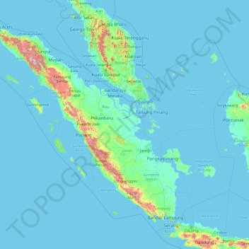 Topografische kaart Sumatra, hoogte, reliëf