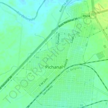 Topografische kaart Pichanal, hoogte, reliëf
