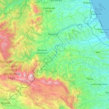 Topografische kaart Vomano, hoogte, reliëf