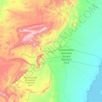 Topografische kaart Gammon Ranges, hoogte, reliëf