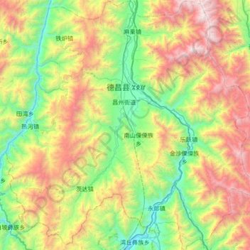 Topografische kaart 德昌县, hoogte, reliëf